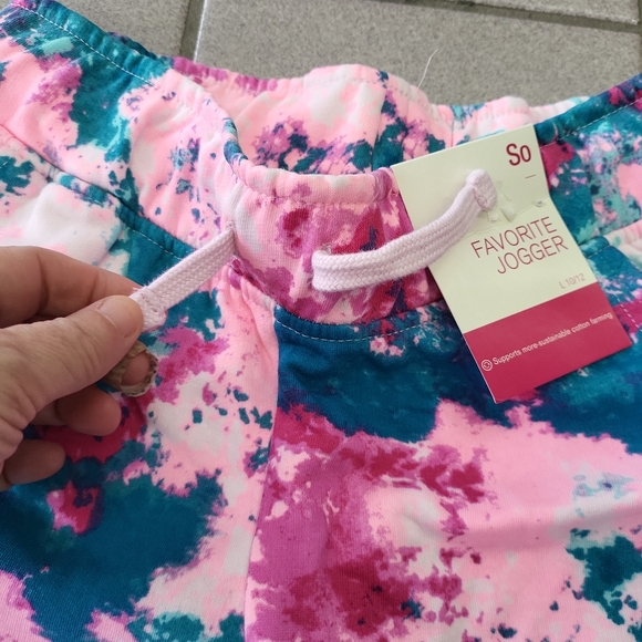 NWT Girls L(10/12) So Favorite Jogger Sweatpants Tie-Dye Pink Teal - Picture 4 of 8